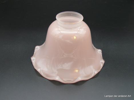 Jugendstil Lampenschirm, Glas, rosa, Blütenform, H: 10cm, D: 17cm, Griff-Rand 6cm