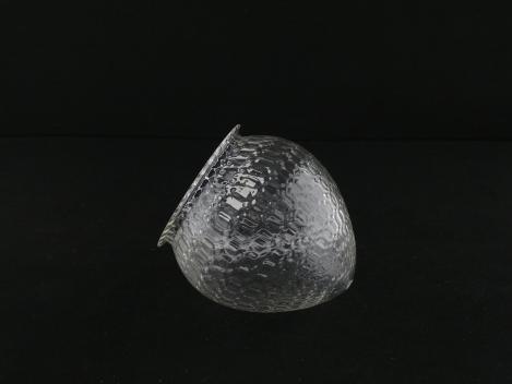 Jugendstil Lampenschirm gebraucht, Klarglas reliefierte Gitterstruktur, kleine Zapfe mit 3mm Bohrung in der Spitze, Nostalgie Ersatzschirm D: 10cm, H: 10cm, Glashalter Griffrand Sondergröße 8,5cm, liegend