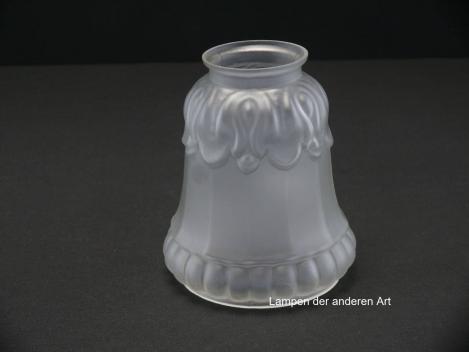 Jugendstil Lampenschirm gebraucht, Glas satiniert, zylindrischer Körper, zart gekantet, unterhalb der Schulter erhabenes Dekor, abgesetzter eingezogener unterer Rand, Nostalgieglas, antiker Ersatzschirm, D:  ca.11cm, H: ca.13cm, Glashalter Griffrand 6cm