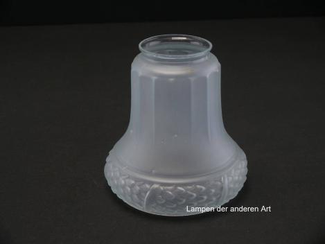 Jugendstil Lampenschirm gebraucht, Glas satiniert, zylindrischer Körper, zart gekantet, aufgeworfener Blätterrand, gewölbt, Nostalgieglas, antiker Ersatzschirm, D:  ca. 12cm, H: ca.13cm, Glashalter Griffrand 6cm