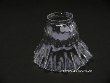 Jugendstil Lampenschirm gebraucht, Klarglas, glänzend, zylindrisches Oberteil, kantig ausgestellter Rand, Nostalgieglas, antiker Ersatzschirm, D:  ca. 14cm, H: ca.10cm, Glashalter Griffrand 6cm