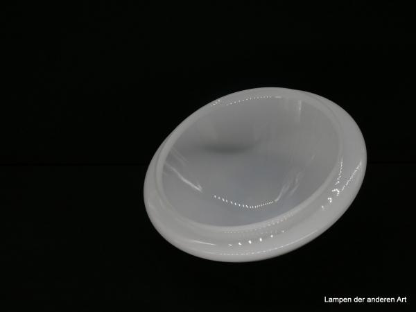 Jugendstil Lampenschirm, Glas weiß opal, geschlossener Ersatzschirm, annähernd halbkugelförmige Lampenglocke H: 14cm, D: 29cm, Griffrand : 25cm, liegend