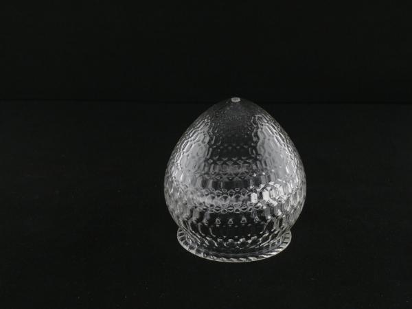 Jugendstil Lampenschirm gebraucht, Klarglas reliefierte Gitterstruktur, kleine Zapfe mit 3mm Bohrung in der Spitze, Nostalgie Ersatzschirm D: 10cm, H: 10cm, Glashalter Griffrand Sondergröße 8,5cm