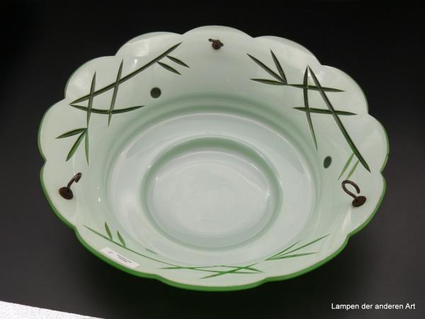 Art Deco Lampenschirm gebraucht, Glas hellgrün mit Kerbschliff, für Hängelampe, D: 35cm, H: 12cm von innen