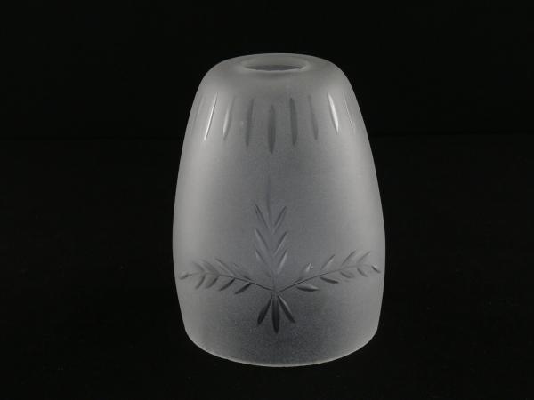 Jugendstil Lampenschirm gebraucht, Olivenform, satiniertes Glas, stilisierte Olivenzweige im Kerbschliff im zweifachen Rapport, Nostalgie Ersatzschirm D: 9,5cm, H: 12cm, Loch 29mm, nur für E14/Bajonett